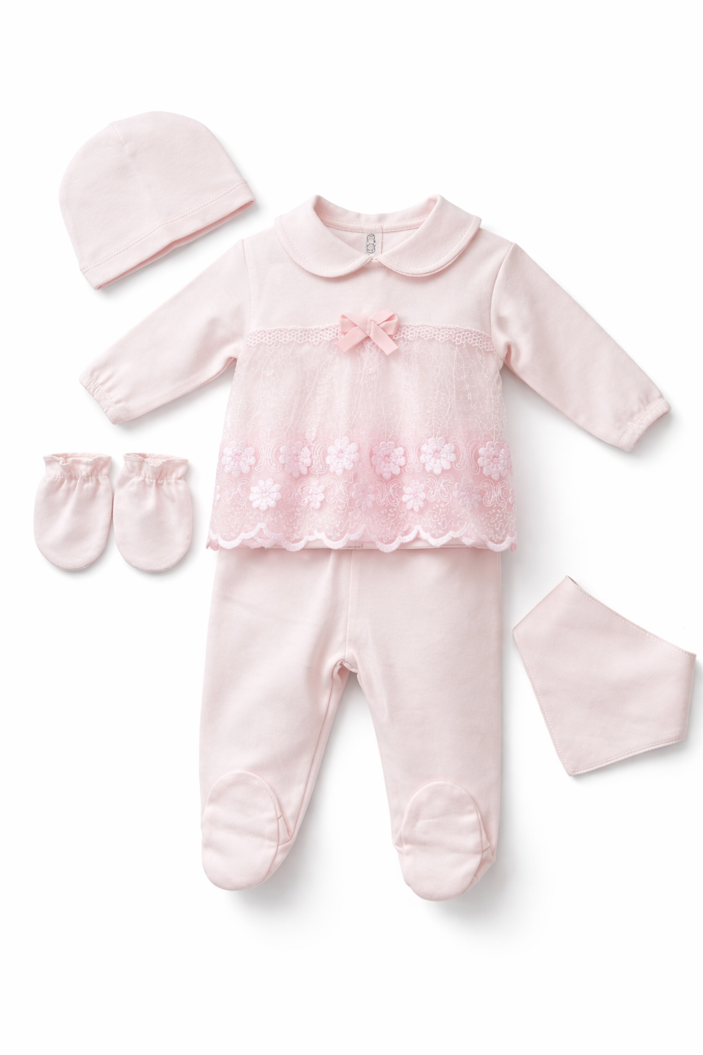 PINK BOW petodelni set za novorodjenče